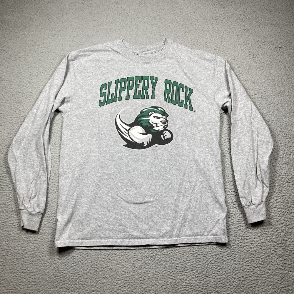 Slippery Rock T Shirt Adult Large Gray Long Sleeve Crew Neck Pennsylvania